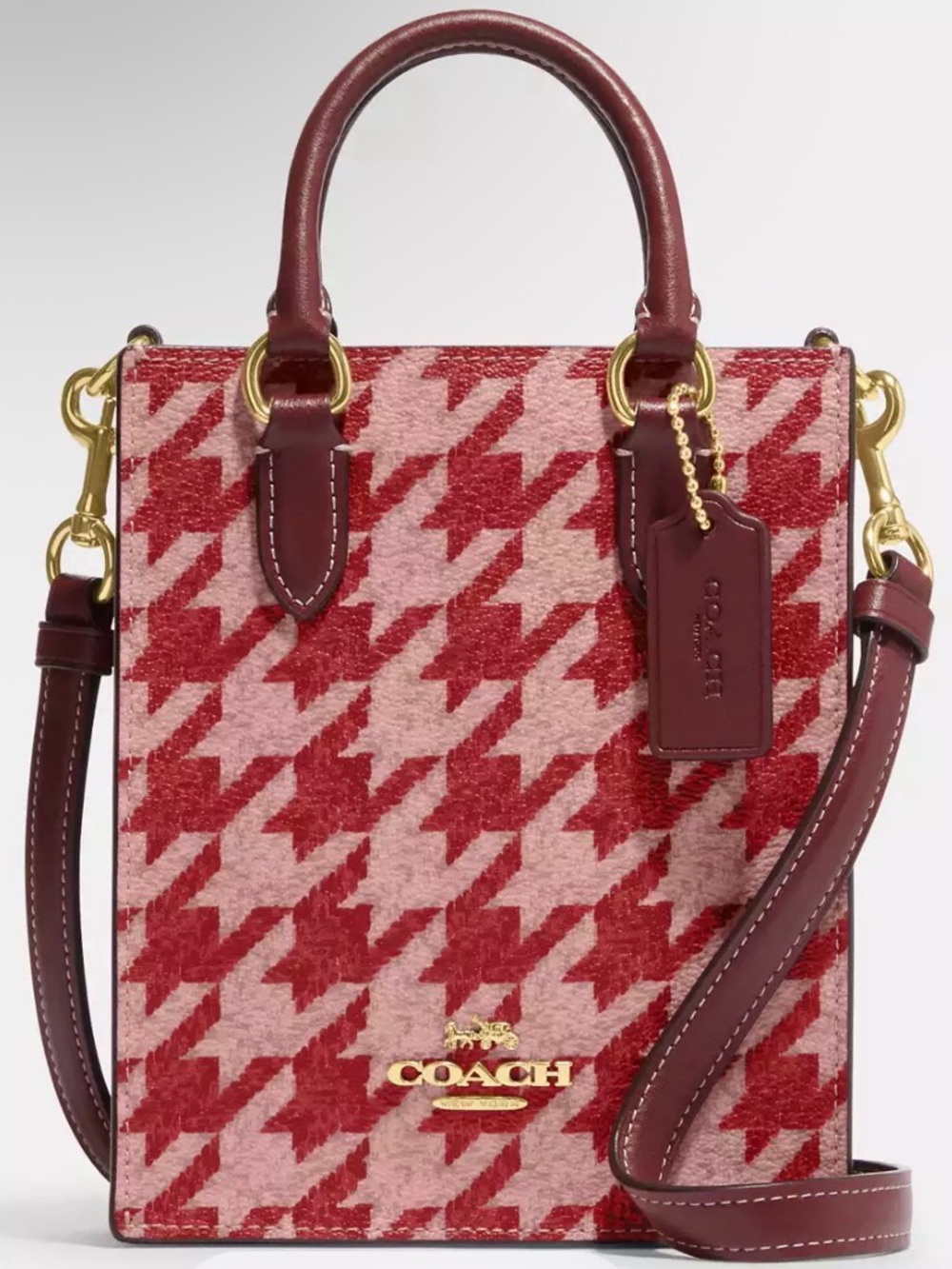 Coach Mini Tote With Houndstooth Print